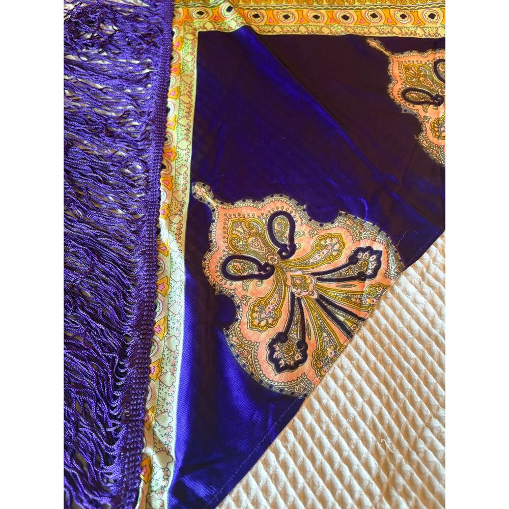 Vintage Purple Paisley Fringe Scarf Shawl 55" Boho Retro Floral - Picture 6 of 11